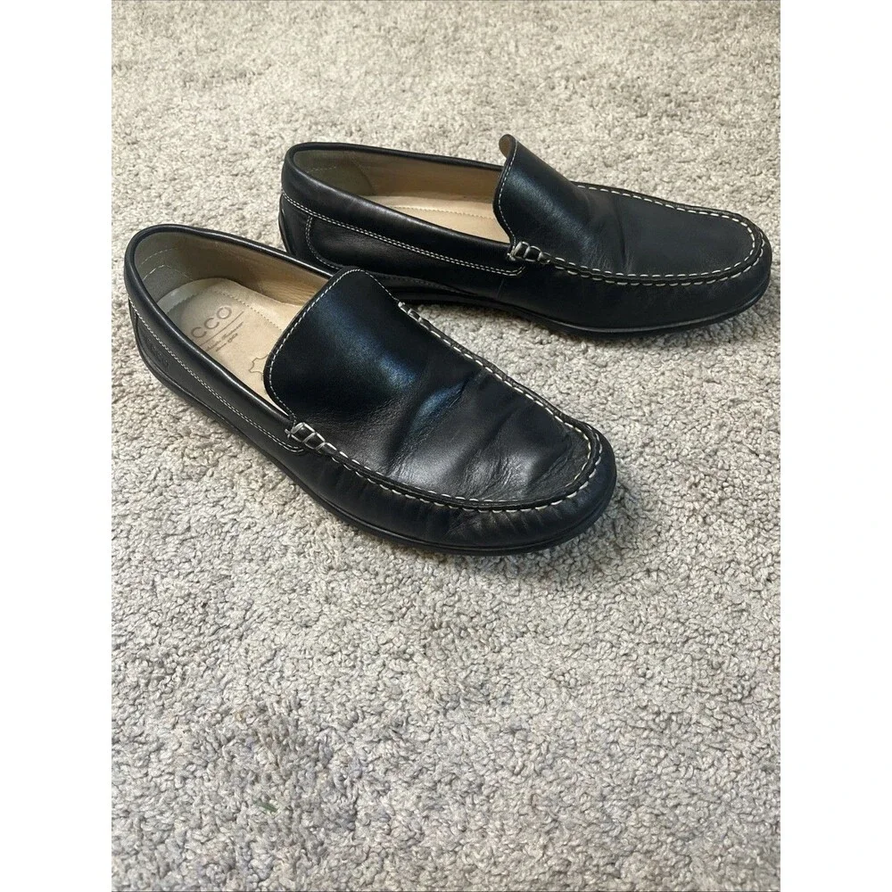 Ecco Men’s Black Leather Driving Loafers Size 44 US 10